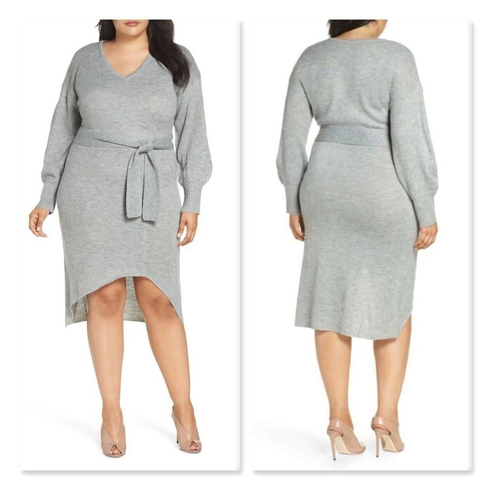 Lost Ink Belted Sweater Dress sz 1X in Grey